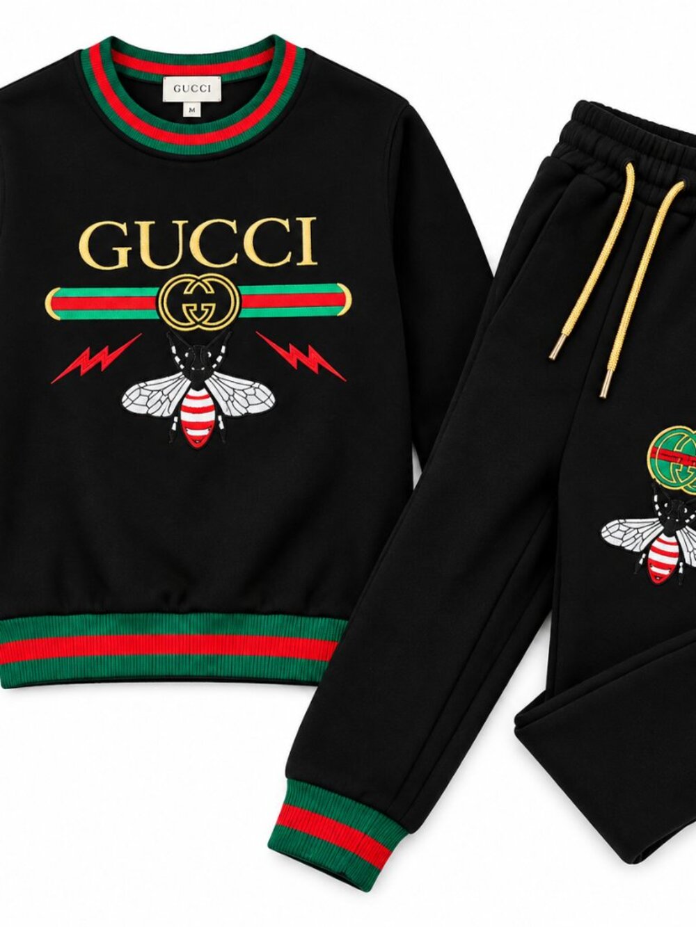 Women's Black Gucci Logo Bee Embroidered 2-Piece Tracksuit Set